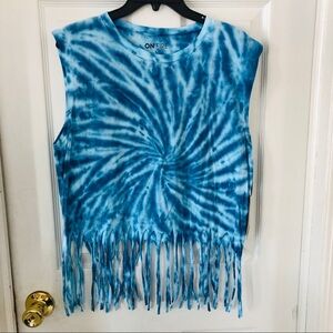 NWT ON FIRE Blue tie-dye fringe funky hippie cotton summer shirt Size M L XL